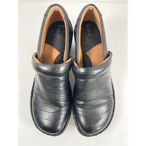 B.O.C. Born Concept Womens Size 8.5 M Black Clog Embossed Faux Crocodile Print